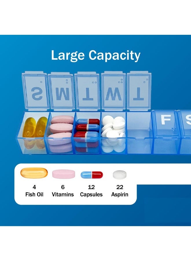 منظم حبوب أسبوعي، 7 أيام، حجرات متوسطة، علبة أدوية، أزرق - Image 2
